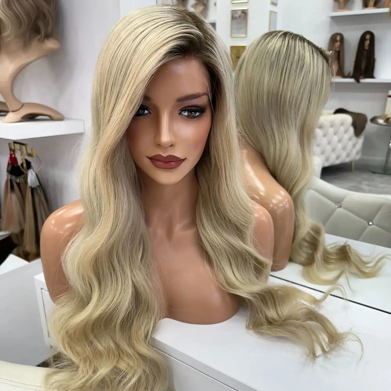 

Soft Wave Highlight Deep Wave Wig Synthetic HD Lace Front Wig Preplucked Hairline Original Factory Cheap Wig 180% High Density