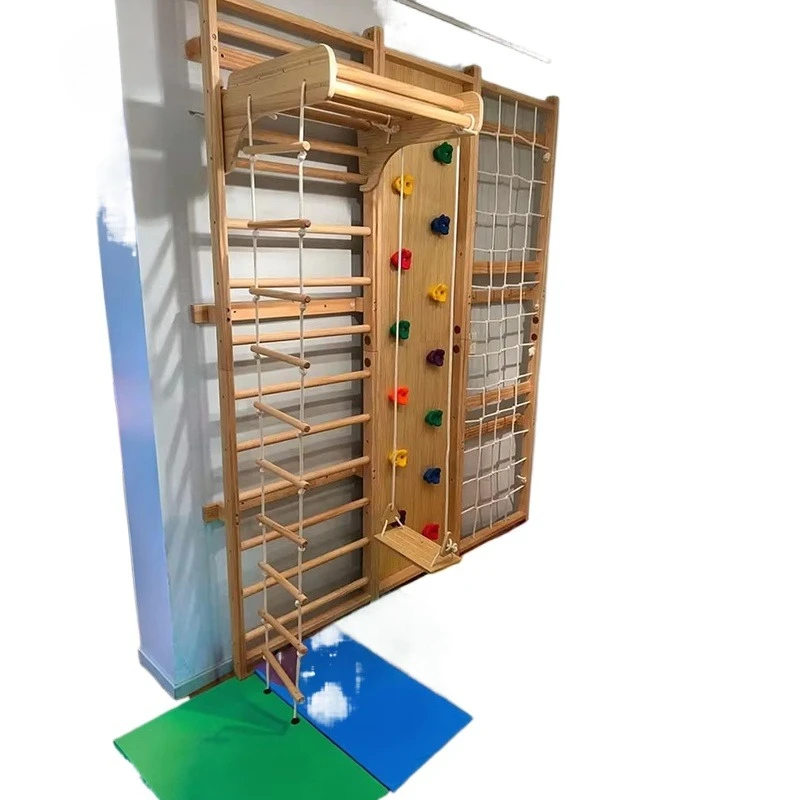 9 in 1 실내 클라이밍 프레임 어린이 성인 실내 체육관 나무 스웨덴 사다리 클라이밍 월