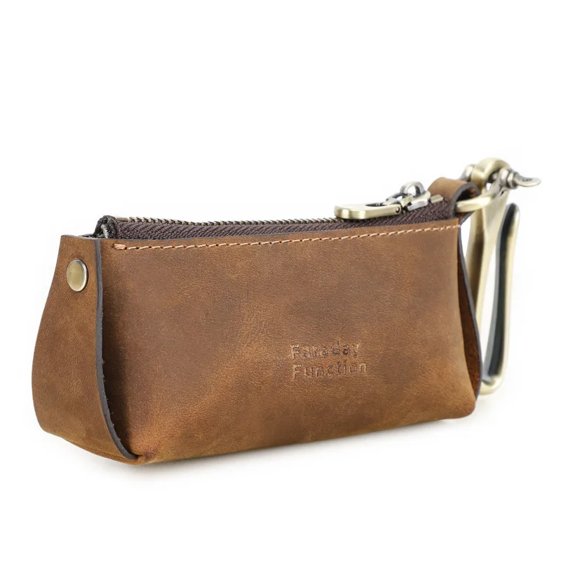 New Fashion Korean Version Crazy Horse Leather Multi Functional Anti RF Car Remote Control Key Storage Key Bag Coin Purse Holder