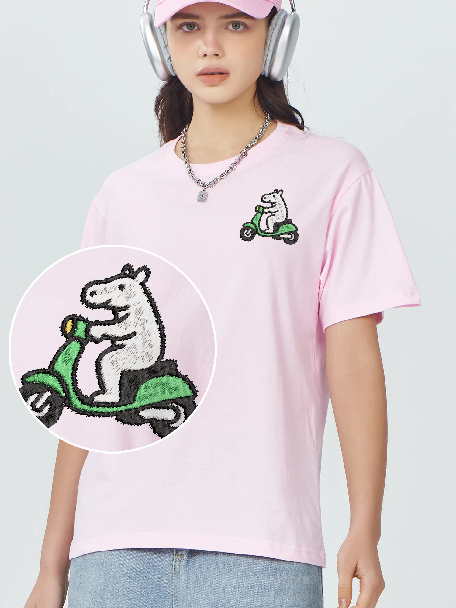 Riding Electric Vehicle Horse Embroidered Tees 100% Cotton Tops & Tees Casual Mens Designer Embroidery Clothes Unisex Women Men