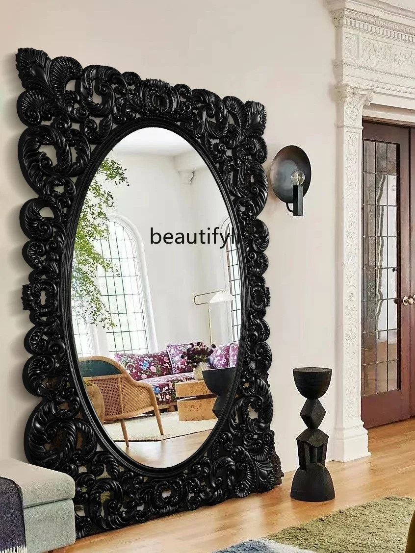 

European Luxury Full-Length Mirror French Vintage Engraving Floor Mirror Villa Wall Hanging Dressing Decorative Mirror