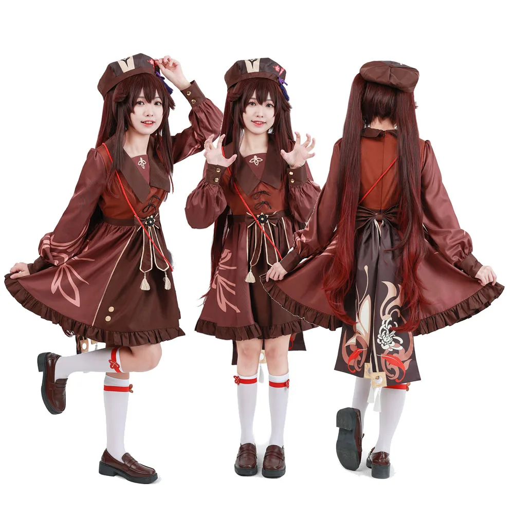 

Genshin Impact Hutao Cosplay Costume Lolita Dress Hat Halloween Carnival Disgise Suit Female Girls Fantasia Outfits