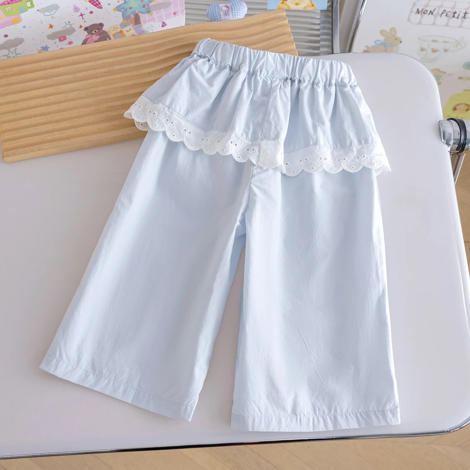 Girls' casual pants summer new style fart curtain lace women's treasure Korean version straight leg pants