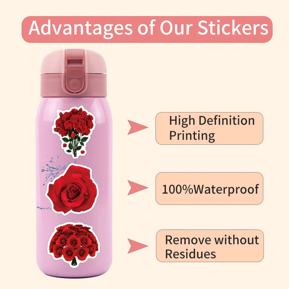 60 pezzi New Red Rose Cartoon Doodle adesivi decorativi creativi decorazione impermeabile per astuccio guardaroba frigorifero scrivania