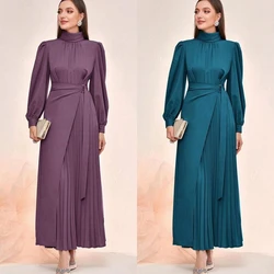 Customized Jersey Sash Christmas Straight High Collar Bespoke Occasion Gown Midi Dresses