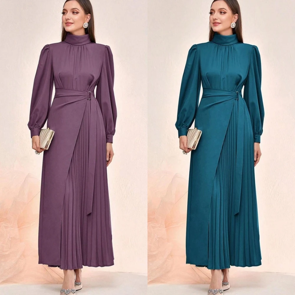 Customized Jersey Sash Christmas Straight High Collar Bespoke Occasion Gown Midi Dresses