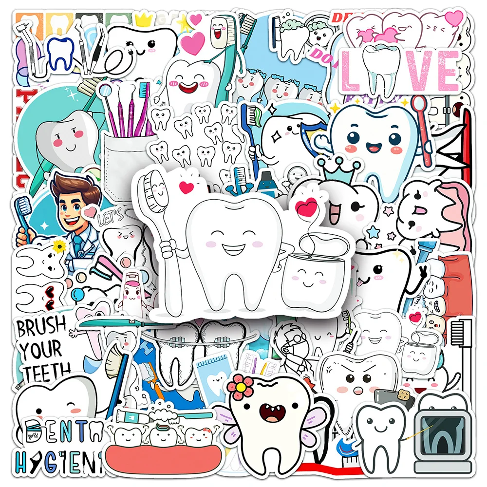 10/30/50pcs Cute Protect Teeth Cartoon Stickers Dentist Toothbrush Cartoon Graffiti Sticker DIY Phone Scrapbook Suitcase Decals