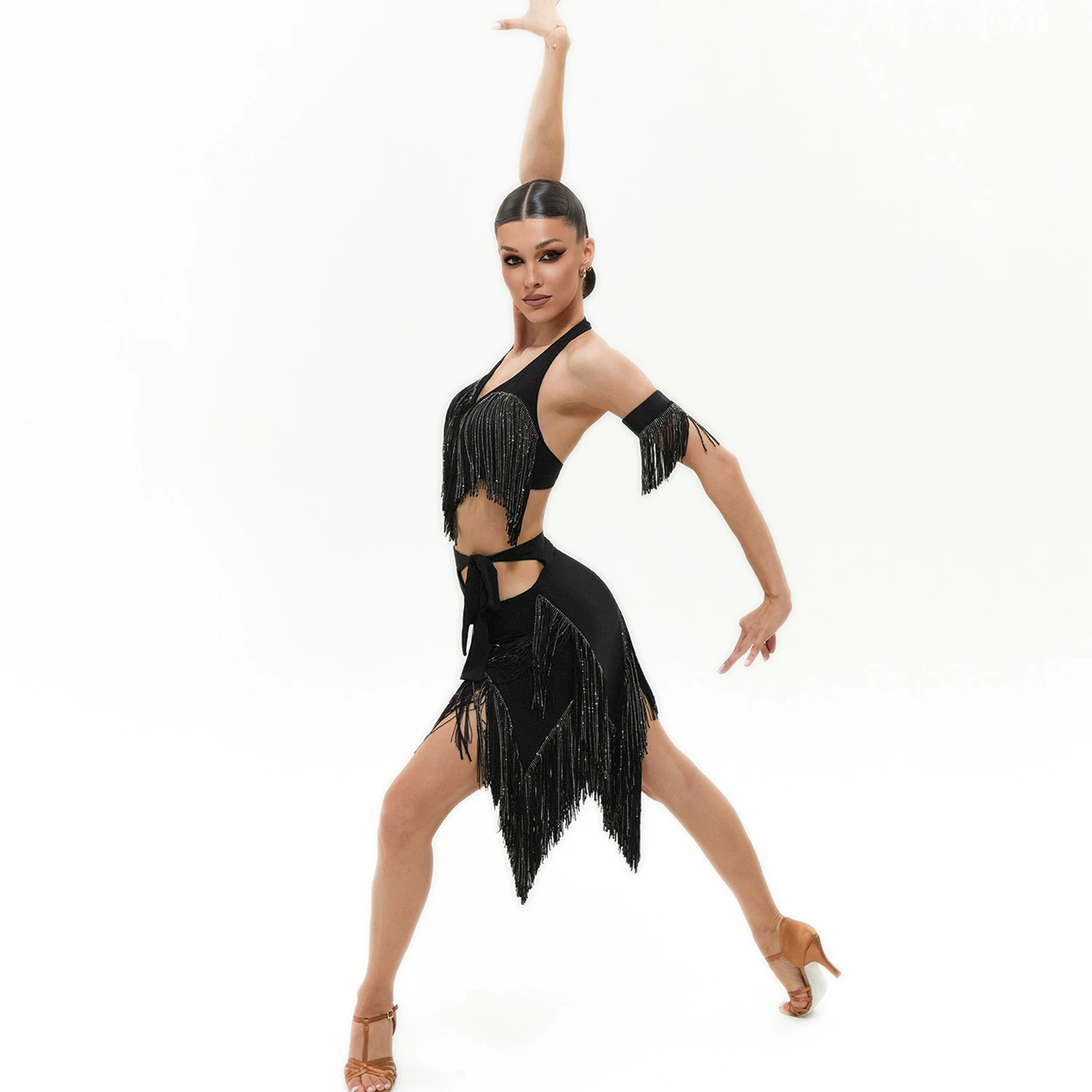 Sexy trajes de dança latina feminino borlas outfits sem costas superior saia irregular chacha tango samba dança desempenho wear dql11712