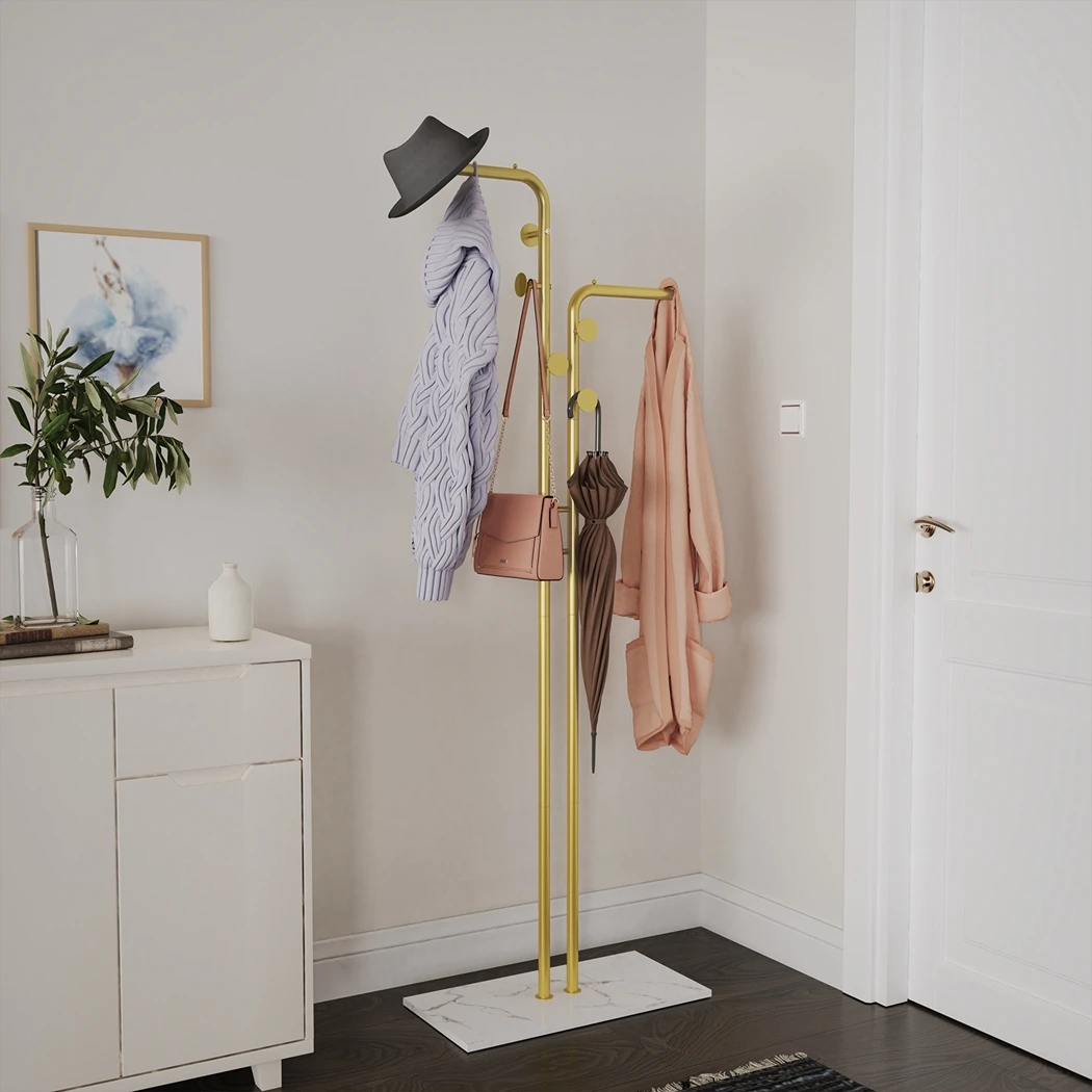 

Metal Coat Rack Stand Hall Tree Clothing Rack with Marble Base Free Standing Coat Hanger Stand Gold Garment Rack Hat Stand