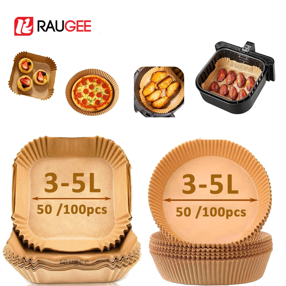 에어프라이어 종이 라이너 50/100개 기름 방지 격리 종이 트레이 일회용 종이 라이너 에어프라이어 BBQ 베이킹 종이용