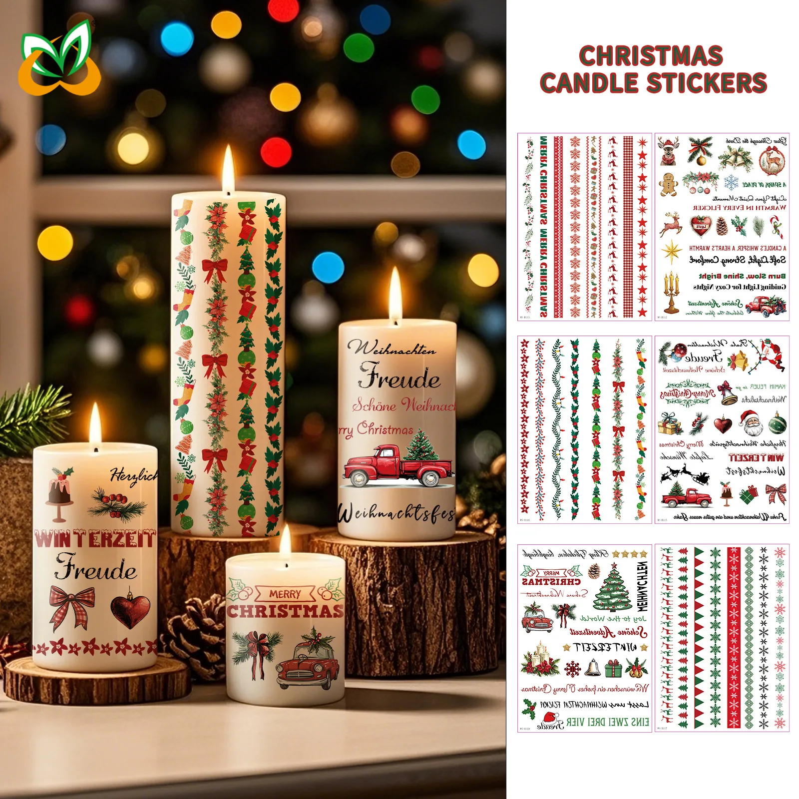 Creative Christmas Candle Temporary Tattoos Candle Window Stickers For Christmas Parties And Holiday Gatherings Decoration