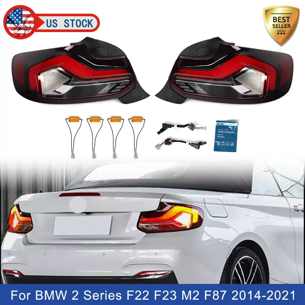 

For BMW 2 Series 230i M240i 2014-2021 M2 F87 F22 F23 Taillight Assemblies Sequential Rear Lamp Driving Lights LED Taillights