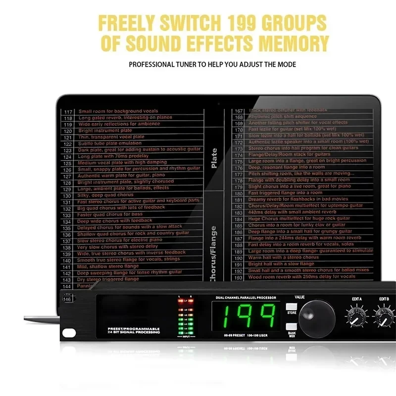 Professional Digital Reverb and Multi Effect DSP Processor Audio processor Equalizer vocal microphone