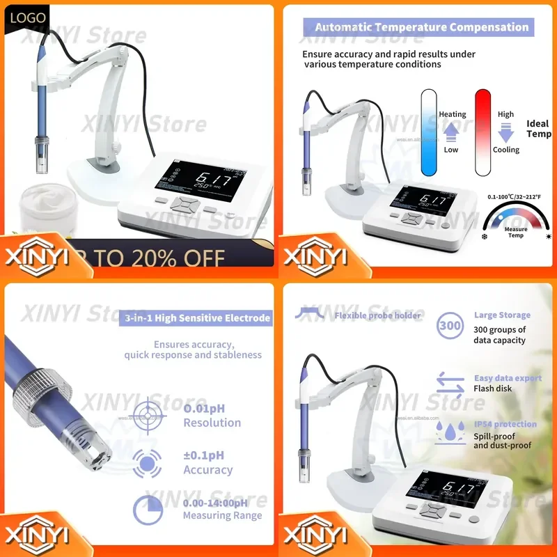 WEIAI High Precision Desktop 8in 1 PH/ORP/TDS/EC/Temp/Sal/Res/DO Cosmetic Lab Water Quality Tester Conductivity PH Meter