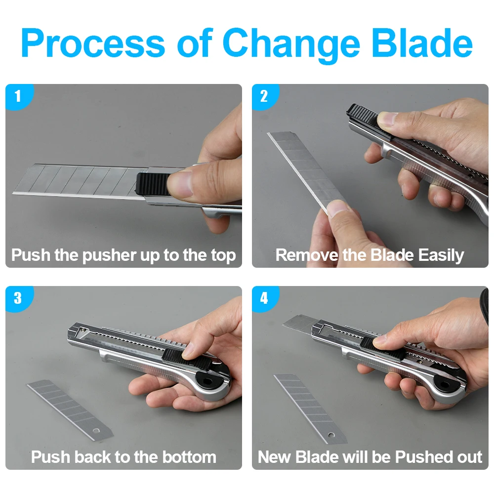 AMPCOM 유틸리티 나이프 헤비 듀티 커터, 개폐식 자동 로딩 스테인레스 스틸 스냅 오프, 퀵 체인지 엑스트라 블레이드 (5 개)