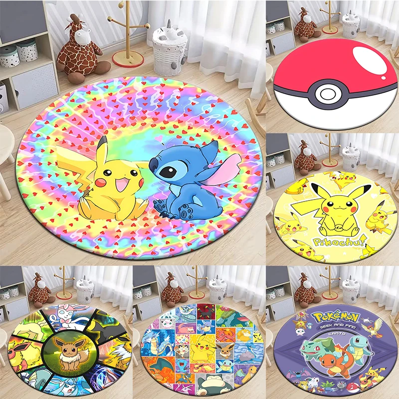 

MINISO Pokemon Cartoon HD Print Round Carpet Rug for Living Room Area Rug Large Pet Mat Soft Circle Rugs Room Carpet