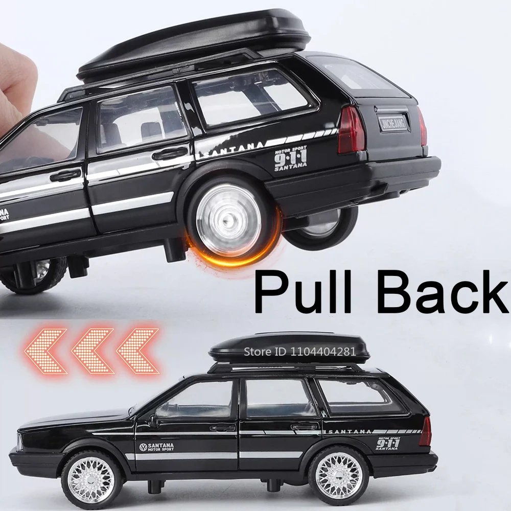 Wagon Santana en alliage moulé sous pression, échelle 1:32, jouets, son de voiture, lumière, portes rétractables, véhicules miniatures ouverts, cadeaux de Collection pour garçons