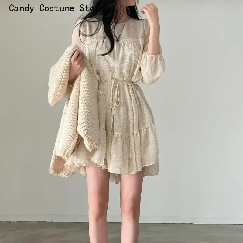 Women's Long Sleeve O-Neck Mini Dresses, Simple, Korean Style, Students Design, Trendy Leisure, Daily All-match, Holiday, Summer