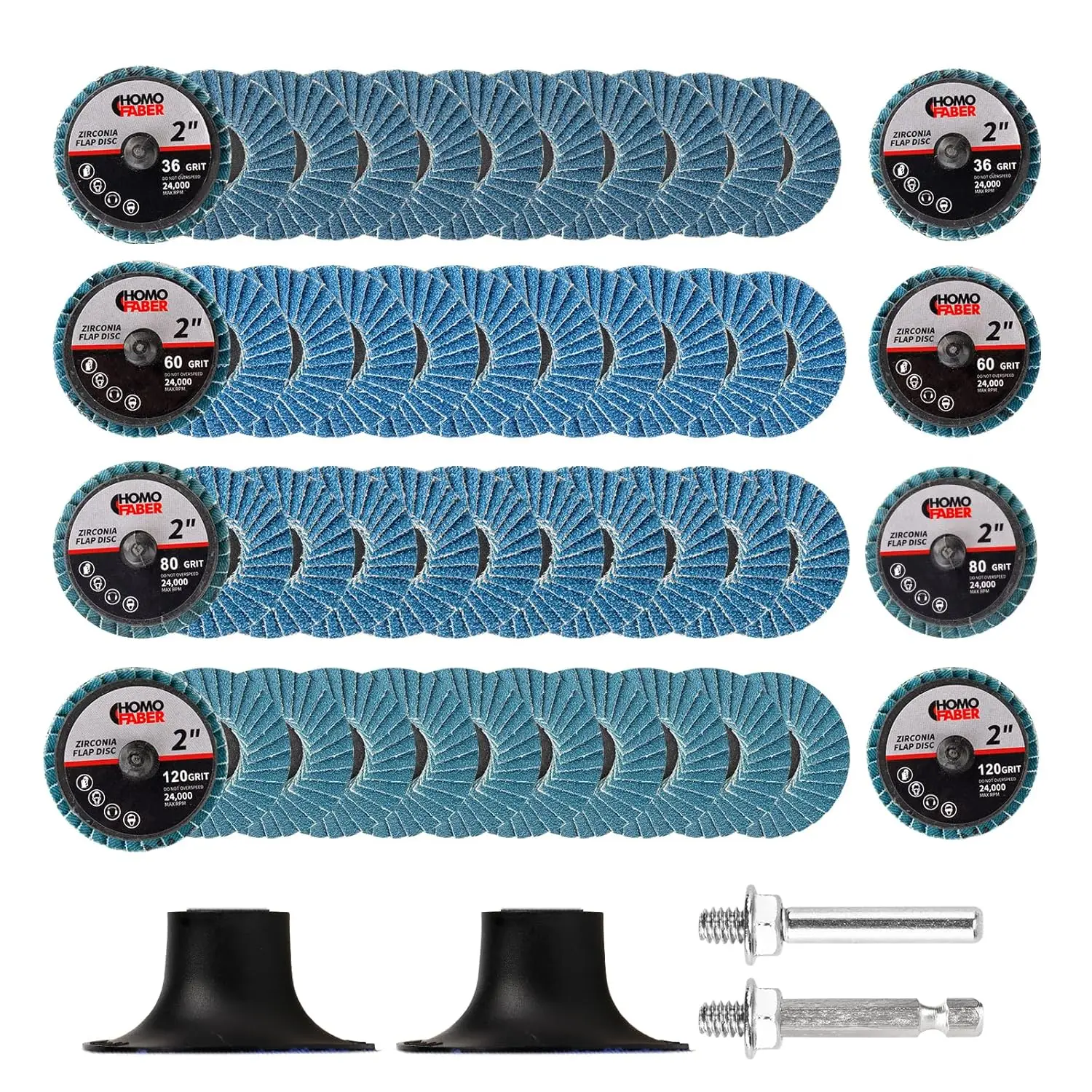 

50 PCS 2 Inch Flap Discs for Die Grinder with 1/4" Holder | 36/60/80/120 Grit Roll Lock Sanding Discs | Surface Prep, Stripping, Grinding, Polishing, Deburring, Rust & Paint Removal