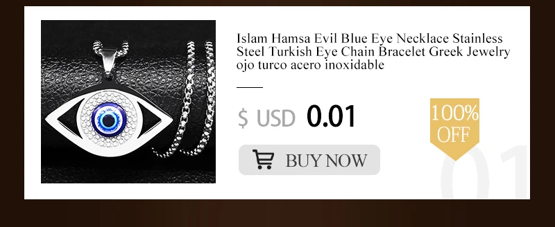 Islam Hamsa Evil Blue Eye Necklace Stainless Steel Turkish Eye Chain Bracelet Greek Jewelry Ojo Turco Acero Inoxidable N1137S02