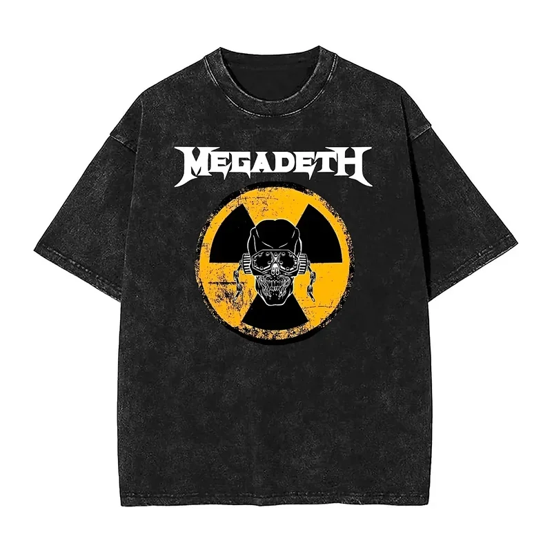 Megadethed American Thrash Metal Band Washed T Shirt Rust In Peace Album Cotton T Shirts Summer O Neck Tee Shirt Oversized Tops