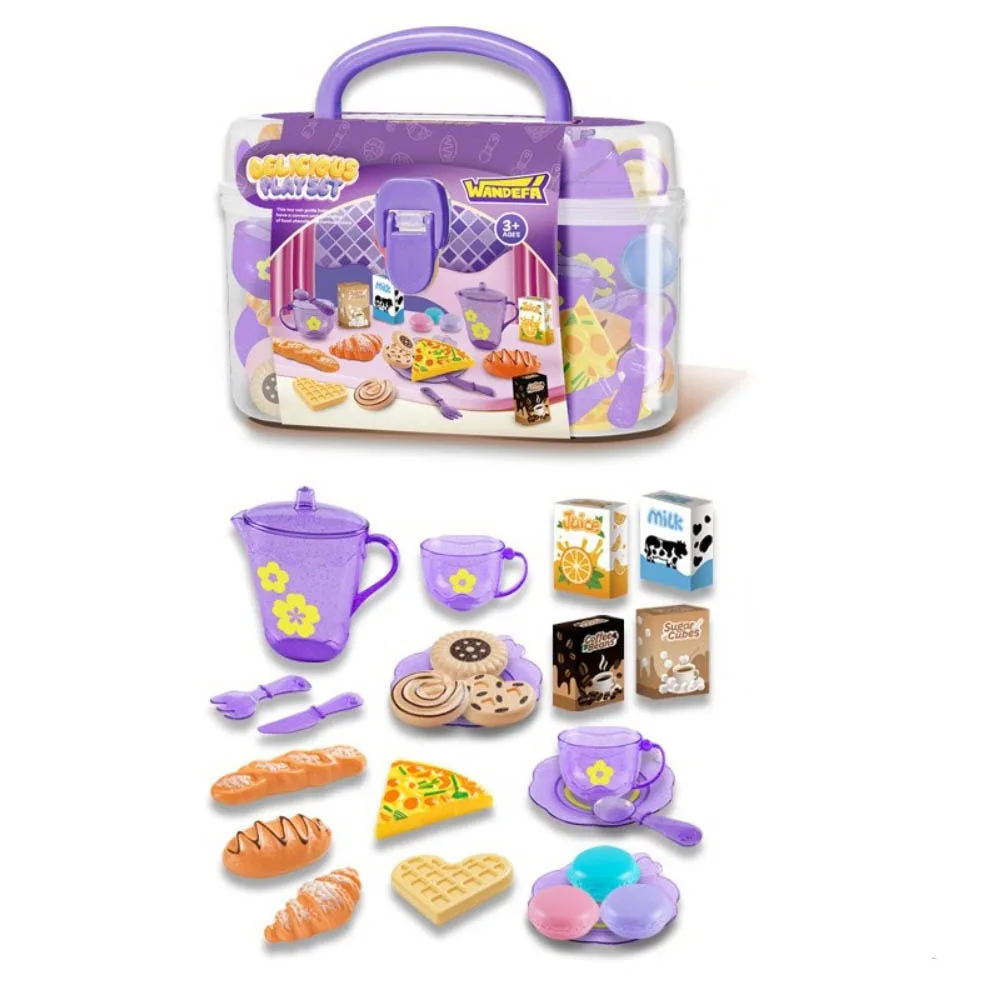 Chá tempo playset simulado cozinha playset com caso de armazenamento fingir cozinhar fingir mesa lanche montessori