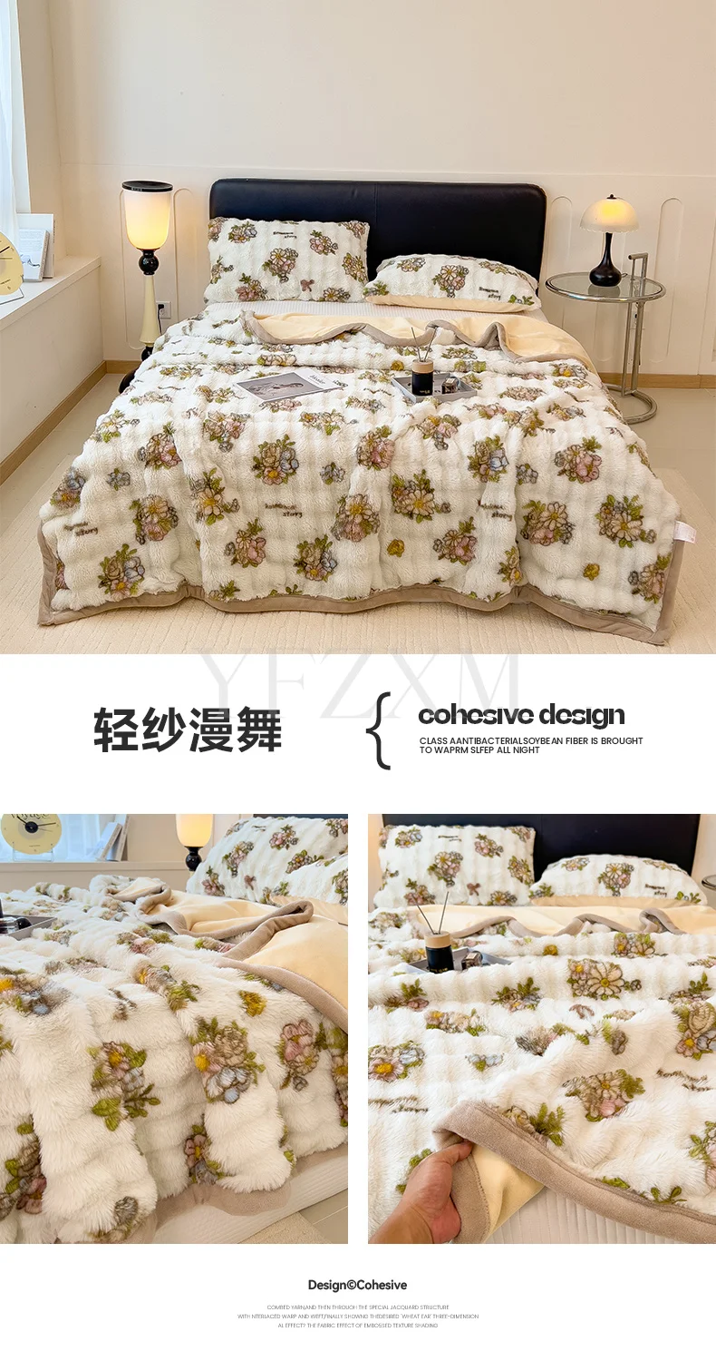 Cute Giant Panda Fluffy Fleece Blanket Fall Winter Thick Warm Faux Rabbit Fur Bed Blanket Plush Sofa Throw Cover Soft Bedspread