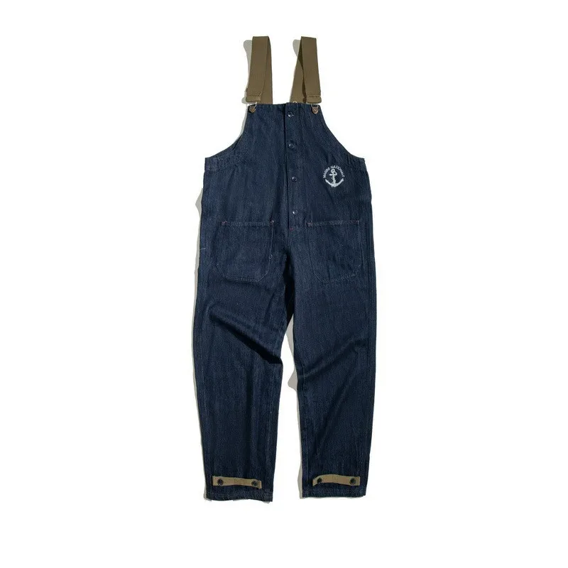 

Tooling American Retro Navy Deck Overalls Spring and Autumn Washed Denim Red Ear Straight Jeans