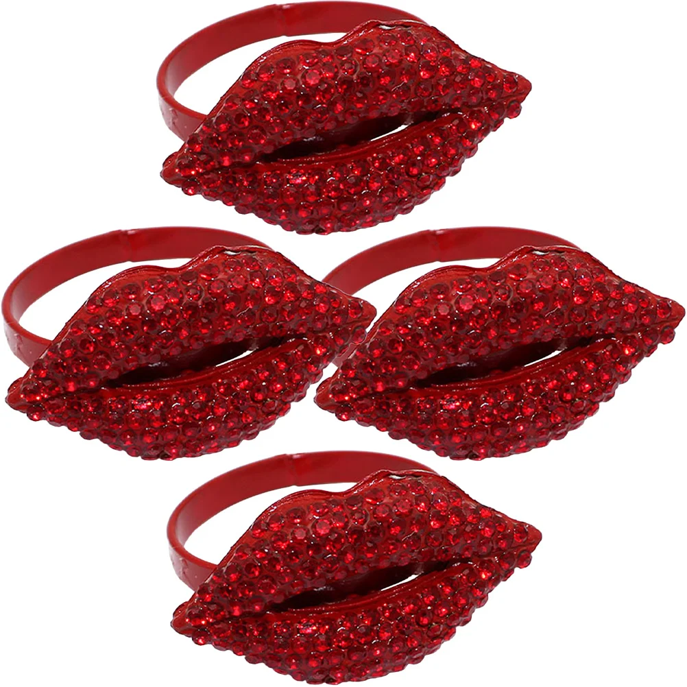 

4pcs Red Lips Rings Valentine Dinner Party Metal Napkin Buckles Reusable Elegant Tableware Napkin Holders For Banquet Wedding