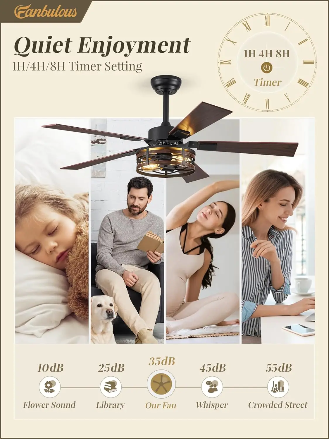 Farmhouse Ceiling Fans With Light, 48 Inch Bedroom Ceiling Fan With Lights, 6-Speed Adjustable, Quiet And Reversible Dc Motor,