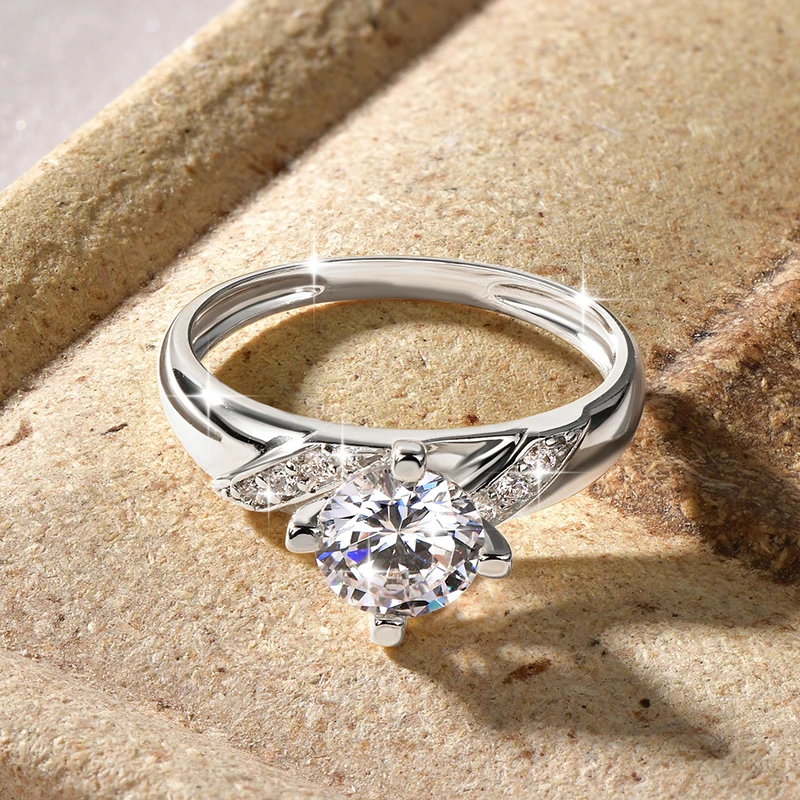 14K Vergoldeter CZ Labor-Diamant Versprechen-Ring 7mm Rundschliff Kubischer Zirkonia Hochzeits-Verlobungsringe für Frauen – Detail 18