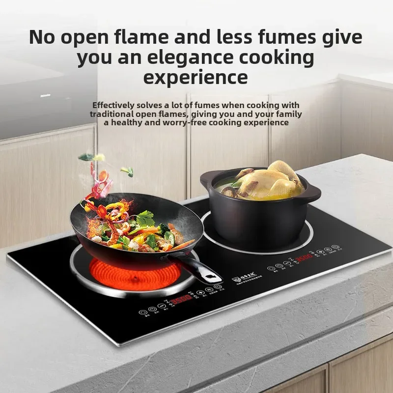 Embedded electric ceramic stove double stove double head desktop high-power induction cooker commercial restaurant double row