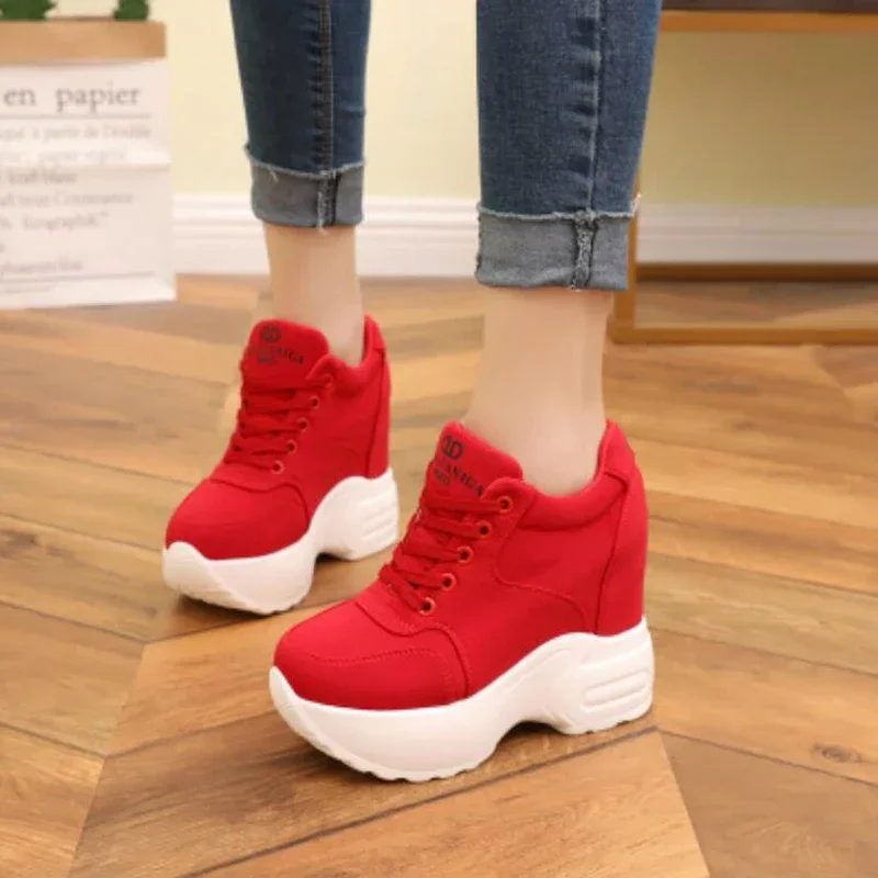 Women Sneakers Mesh Casual Platform Trainers White Shoes 10CM Heels Autumn Wedges Breathable Woman Height Increasing Shoes