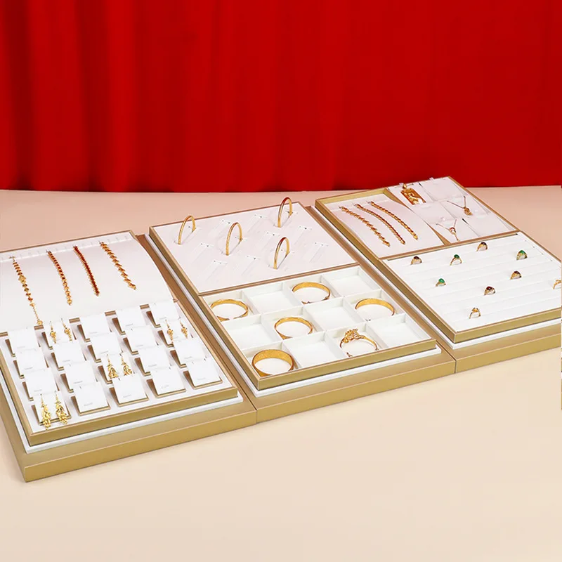 Gold Display Tray Gold and White Jewelry Counter Display Tray Bracelet Earring Necklace Jewelry Set Silver Jewelry