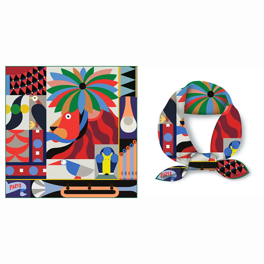 

Korean Style Cartoon Versatile Decorative Checkered Print Ladies Small Square Scarf Necktie Scarf Decoration Painting