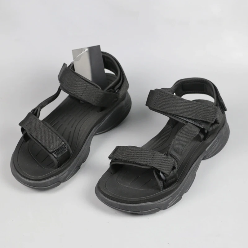 Men's Summer Thi Bot Heightening Bla Toe-Open Magic Tape Sports Casual Sandals Beach oes Comfortable Breathable