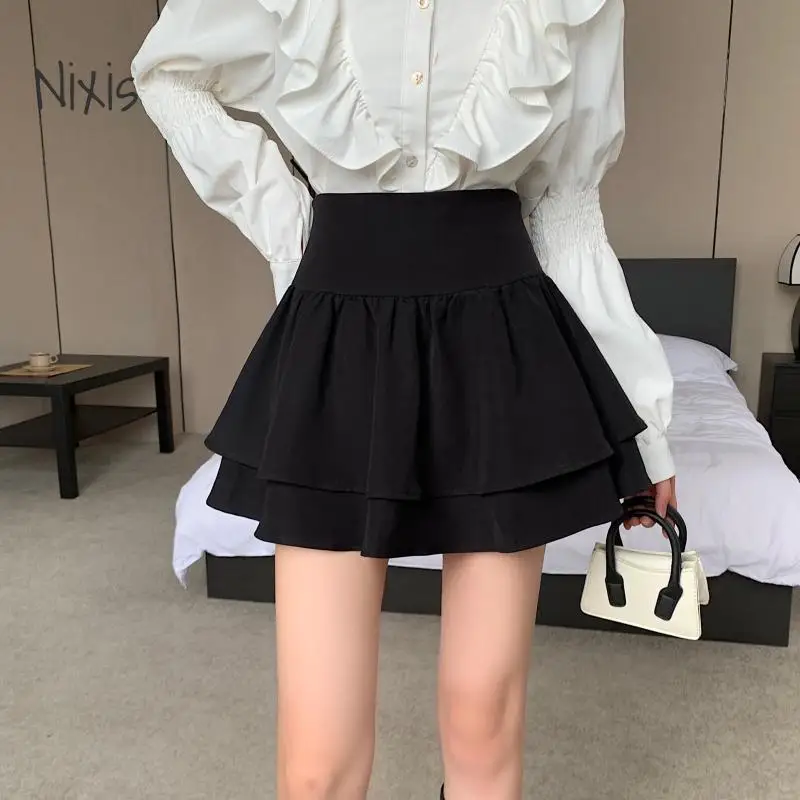 Black Mini Shorts Skirt for Women A-line Cute Cake Skirt Fashion Large Size Female Clothing Summer Vintage Preppy Style