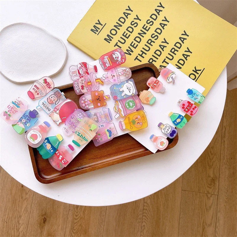 

10 шт./компл., корейские детские кавайные заколки для бутылок с изображением животных, акриловые заколки для девочек, детские головные уборы, аксессуары для волос