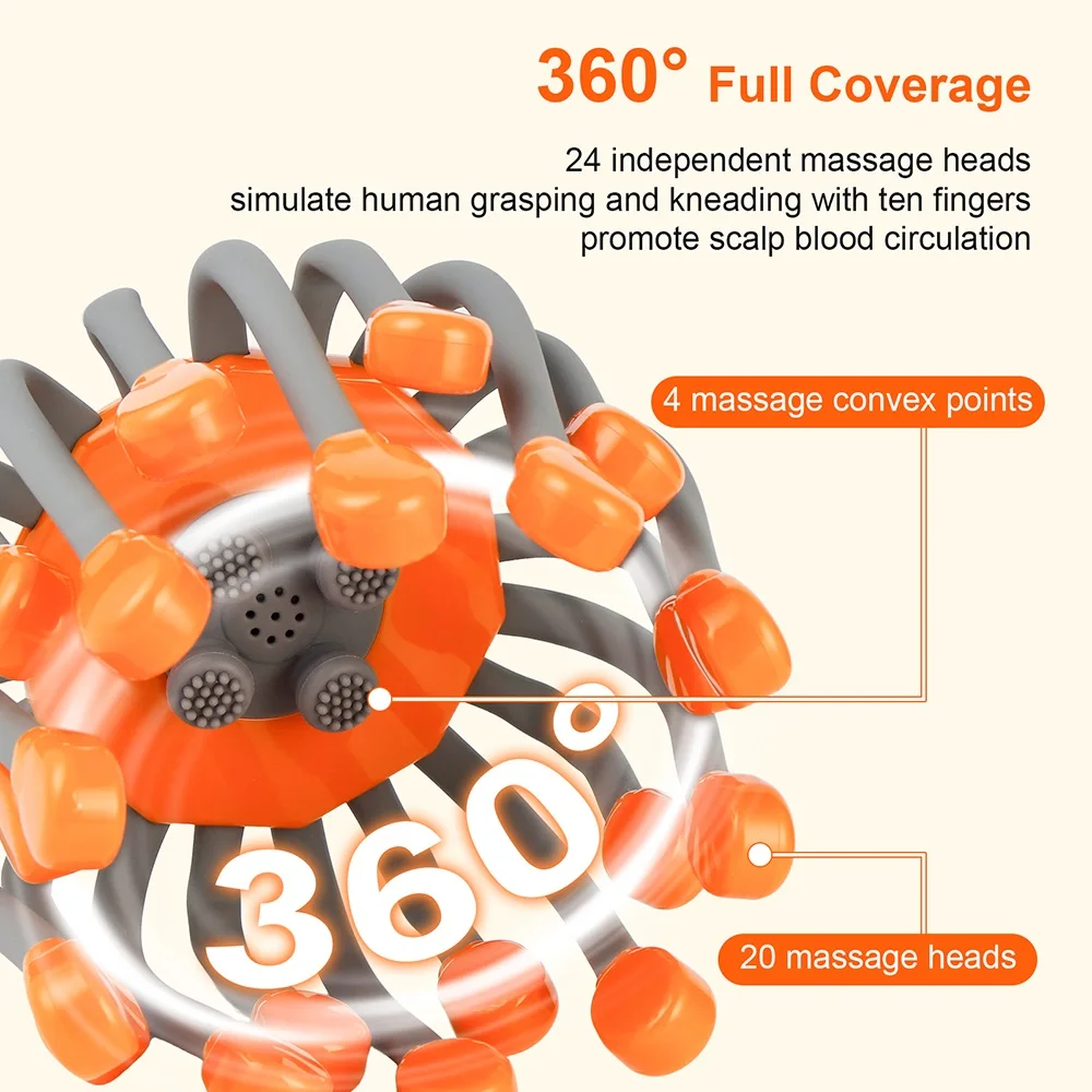 Electric Scalp Massager 24 Heads Octopus Claw Head Massager 24 Point Vibration Massage Scratcher Bluetooth Music Relaxation view 3