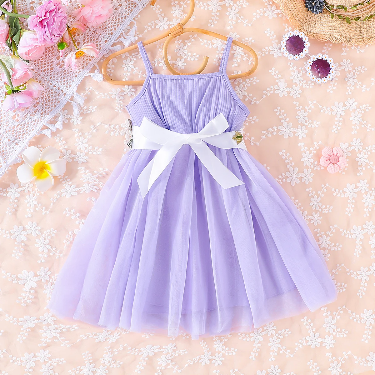 Summer Baby Girl Halter Dress Embroidered Floral Tulle Princess Dress Birthday Party Girl Dress