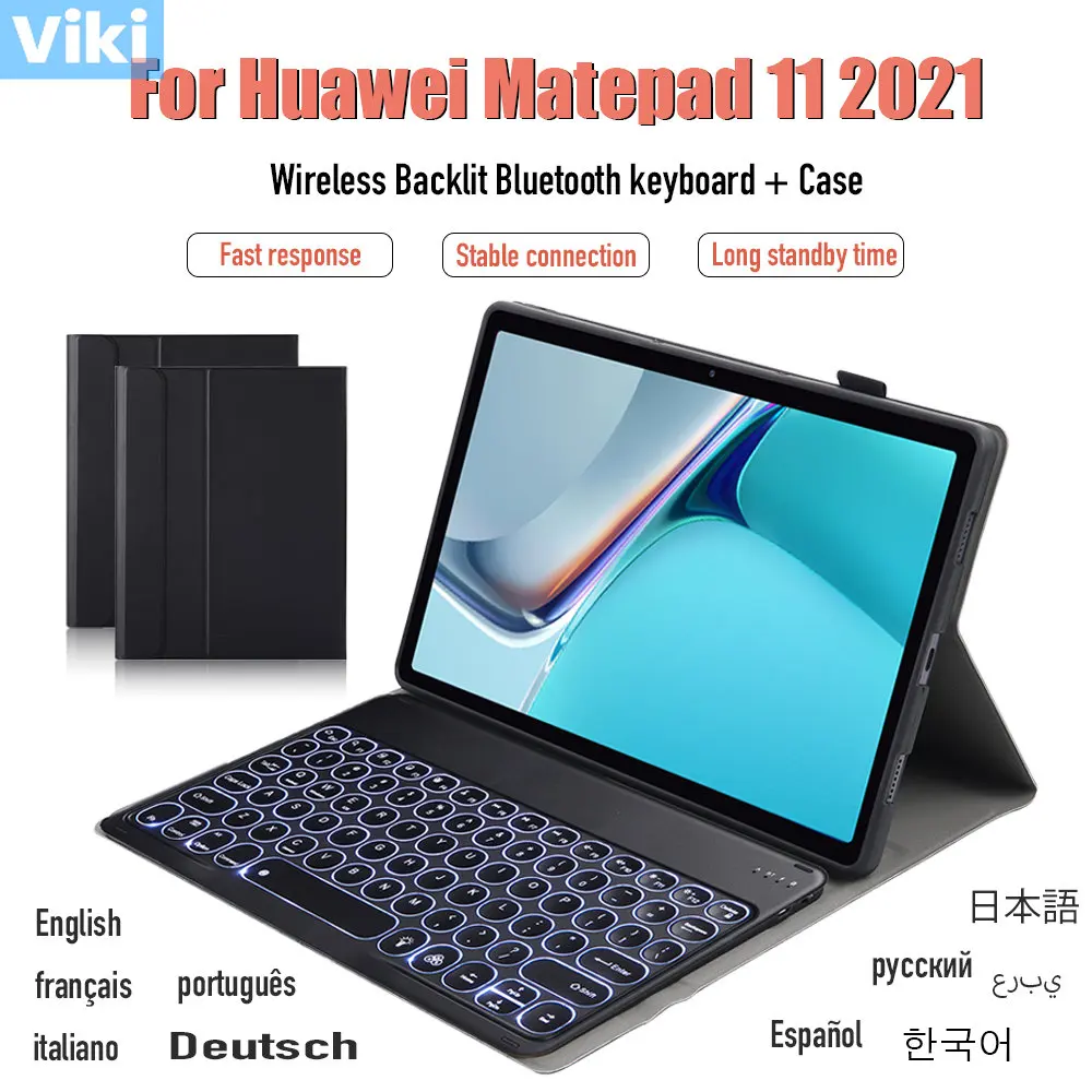 

For Huawei MatePad 11 2021 Light Backlit Wireless Bluetooth Keyboard Case For Honor 6 Enjoy Tablet 2 C3 T10 S 10.1 Leather Cover