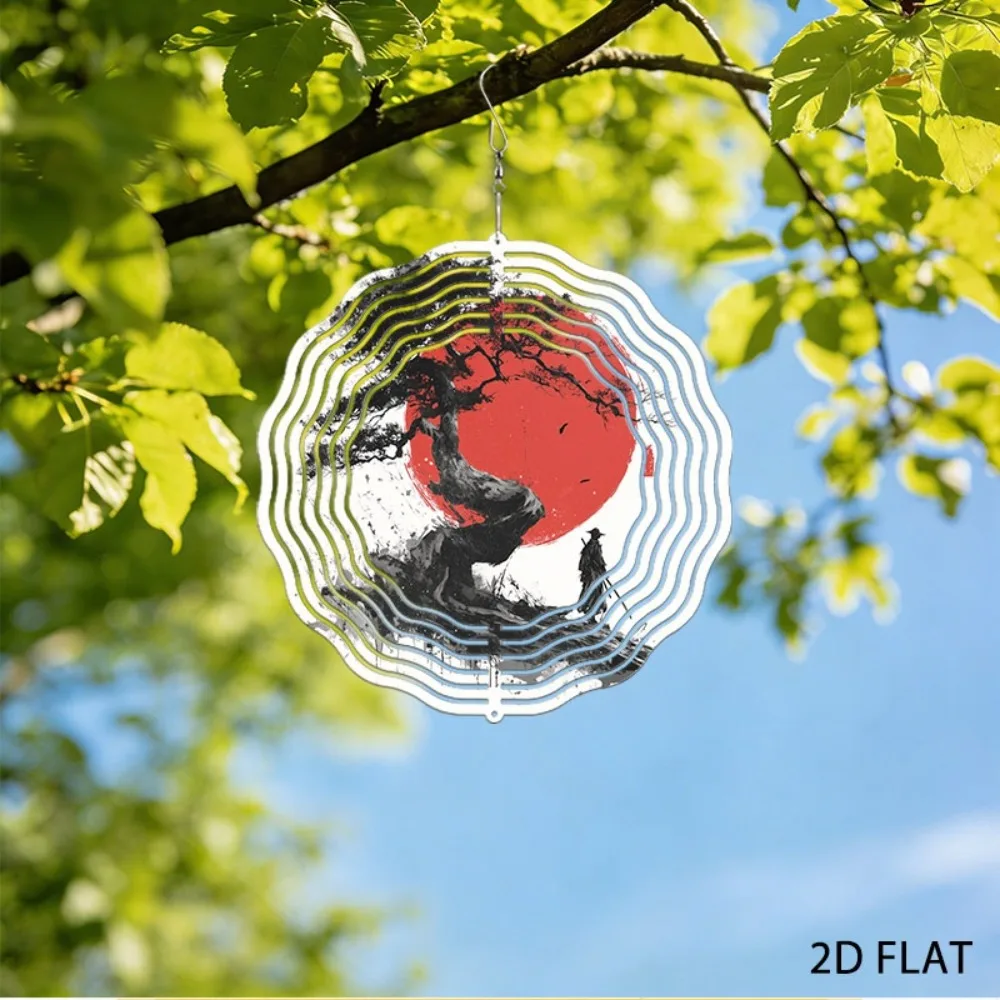 

Iron Japanese Samurai Wind Chime, Outdoor Garden Art Decor, Red Sun Bonsai Ornament, 25cm Metal Bell