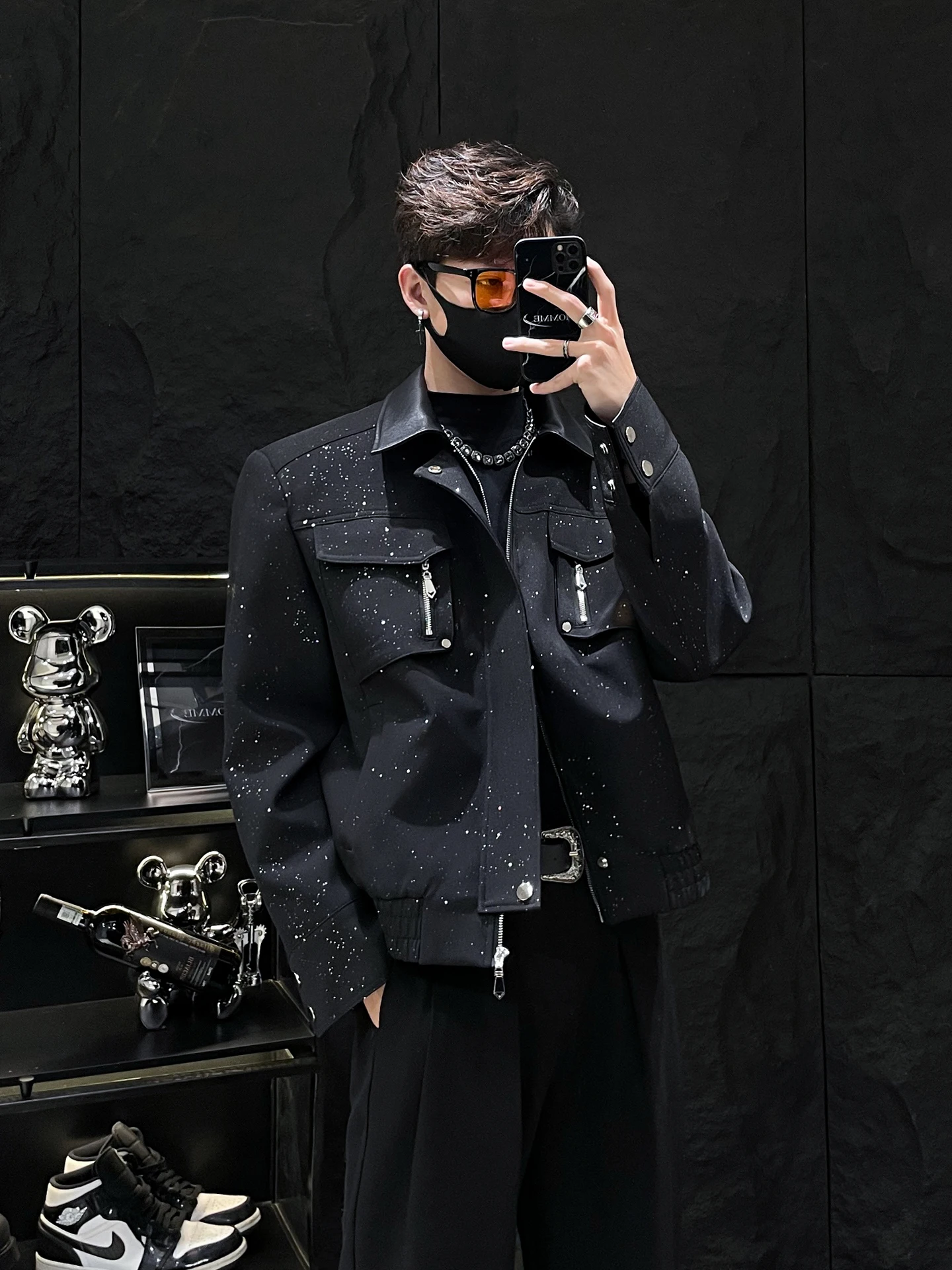 

Bla Кожаный воротник Splice ort Jaet для мужчин Homme No Stop Mirror Design Sensation Модная молодежная весенне-осенняя верхняя одежда