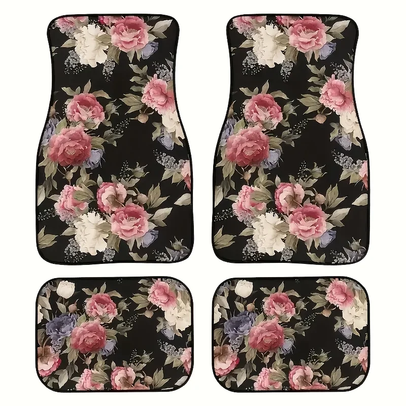 

4pcs Set Of Fashionable Floral Universal Car Floor Mats, Comfortable And Stain-Resistant, Perfect Gift For Men And Women Suitabl