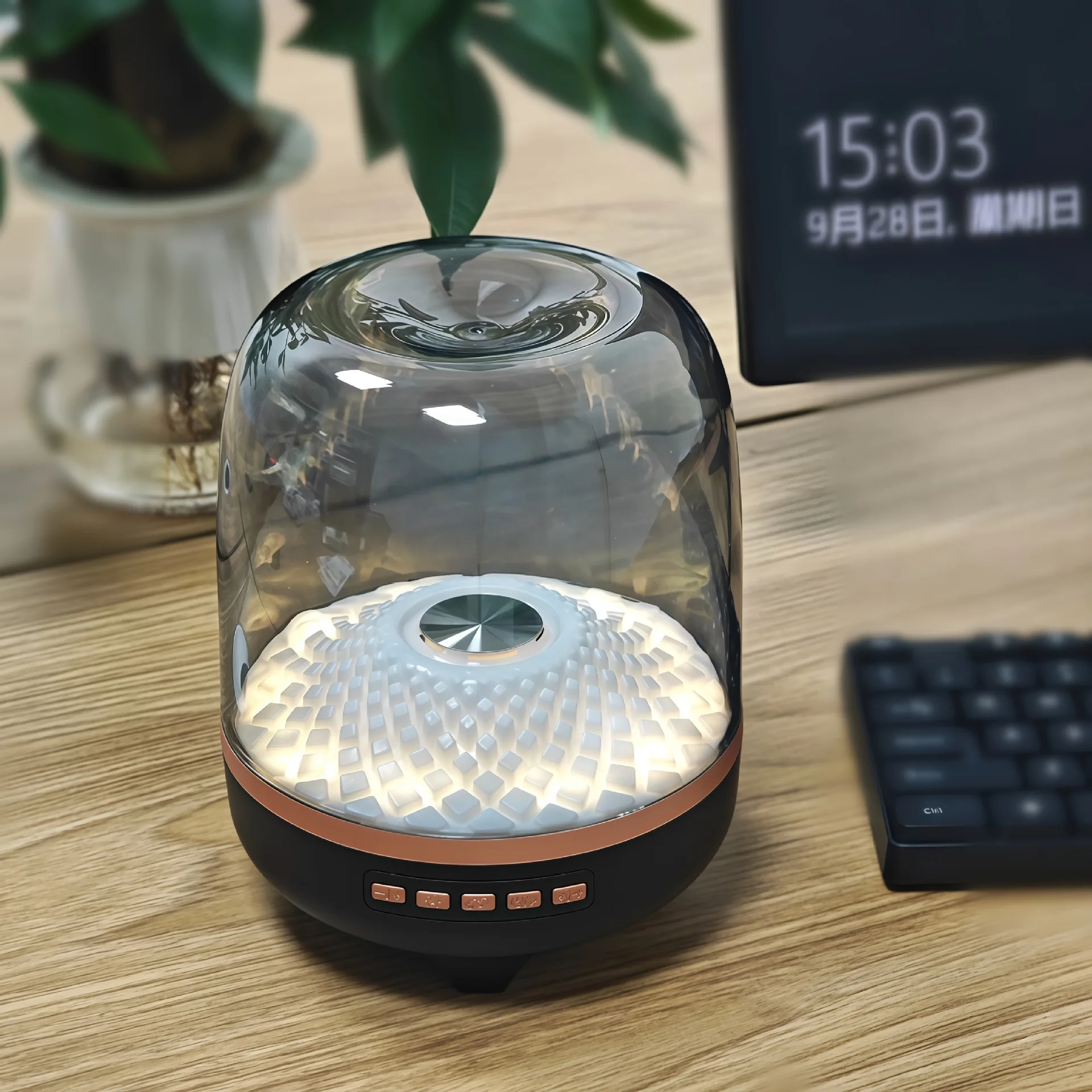 

New Glass Wireless Bluetooth Speaker 360° Surround Stunning subwoofer with 7 LED Colorful Light Effects Transparent Sound System