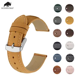 BISONSTRAP Men's Watch Strap, 14mm,15mm Strap,16mm,17mm,18mm,19mm,20mm,21mm,22mm Leather WatchBand,  Stainless Steel Buckle
