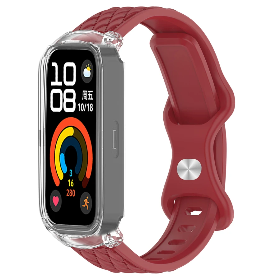 3D siliconen bandje voor Mi Band 9 8 Active horlogeband voor Xiaomi Smart Band 8 Active voor Redmi Band 3 2 polsband met PC hoesje