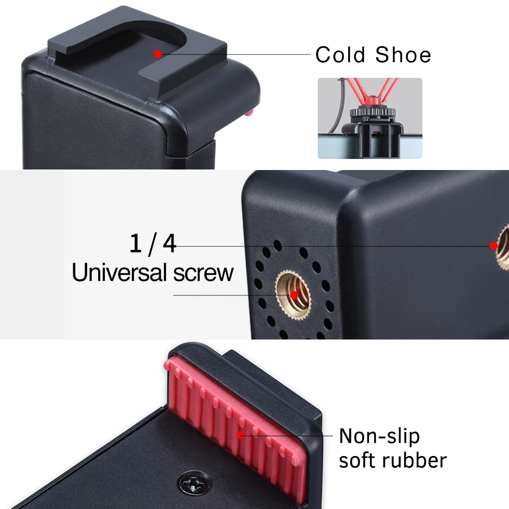 حامل هاتف قابل للتعديل لـ Vlog 1/4 بوصة ثقوب المسمار تمديد حامل مشبك الحذاء البارد للهواتف الذكية 5.6-8.3 سم المتوافقة مع Tr