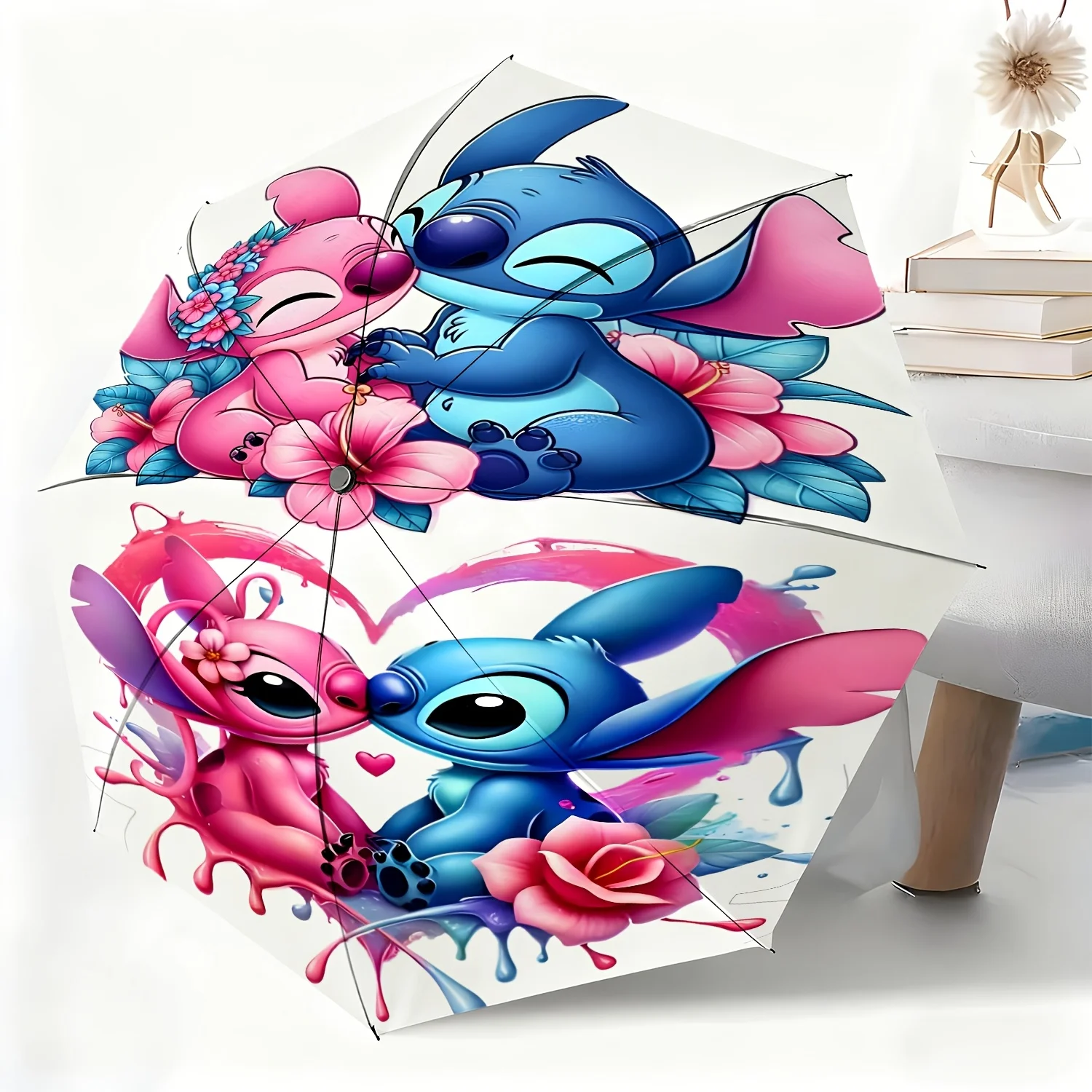 

1pc Umbrella Stitch Lilo Cartoon Fully Automatic Umbrella, Suitable for All Occasions As a Sun And Rain Umbrella, Portable Fol