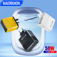 USB Type C Charger 50W PD Fast Charging Phone Charger Power Adapter For iPhone Samsung Xiaomi 4 Ports Quick Charge Wall Charger